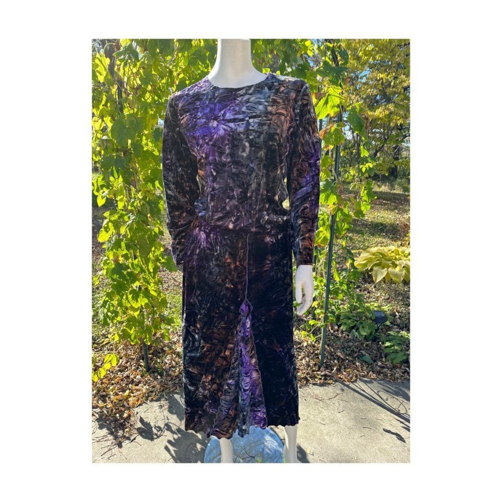 Vtg 90s Linda Lundstrom Witchy Skirt Set Broomstick Crushed Velvet Multicolor 12